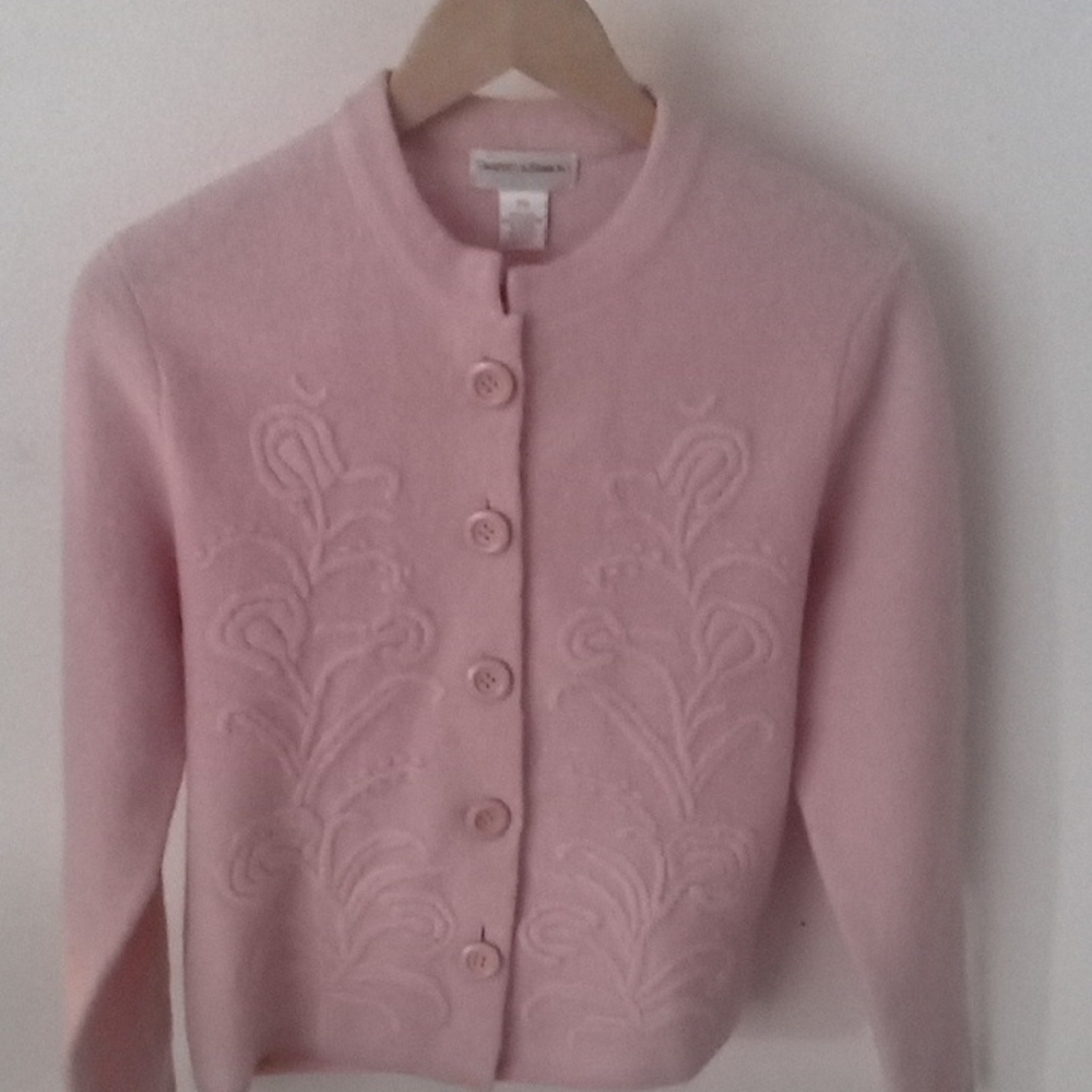 Chic Pink Embroidered Cardigan 100% Wool